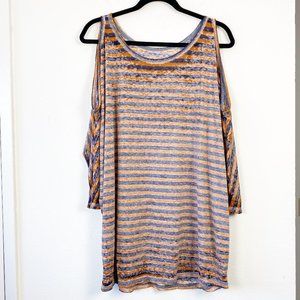 Free People Striped Burnout Cold Shoulder Tee M